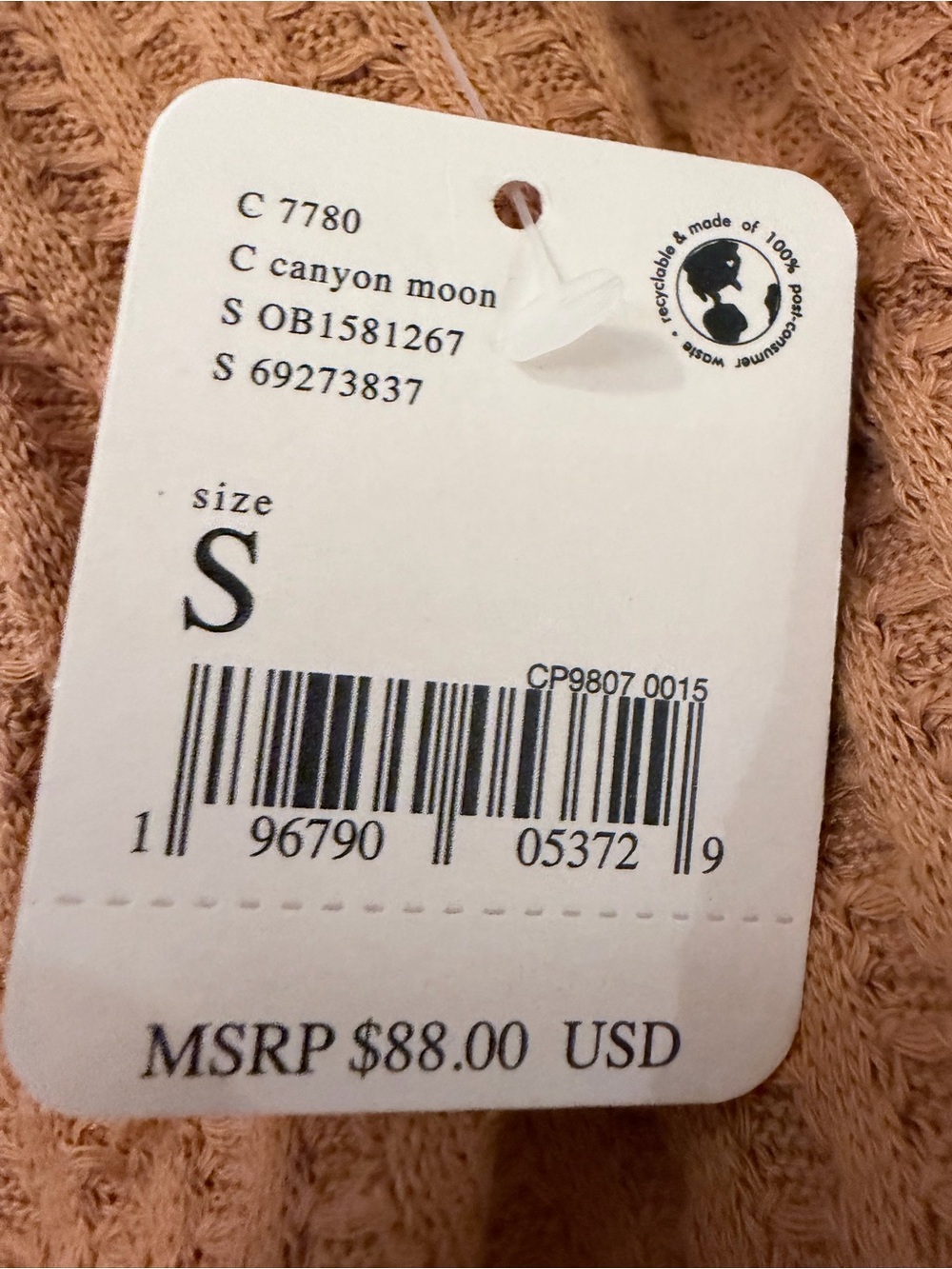 Free People Juicy Cowl Neck Waffle Thermal Top Canyon S/P Moon NWT - Picture 8 of 9